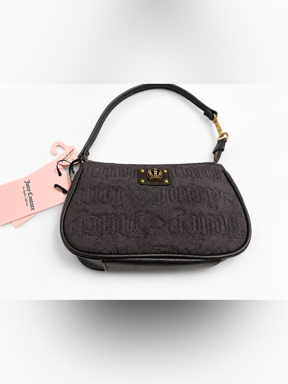 Juicy Couture Black Embroidered Logo Shoulder Bag with Gold Accent